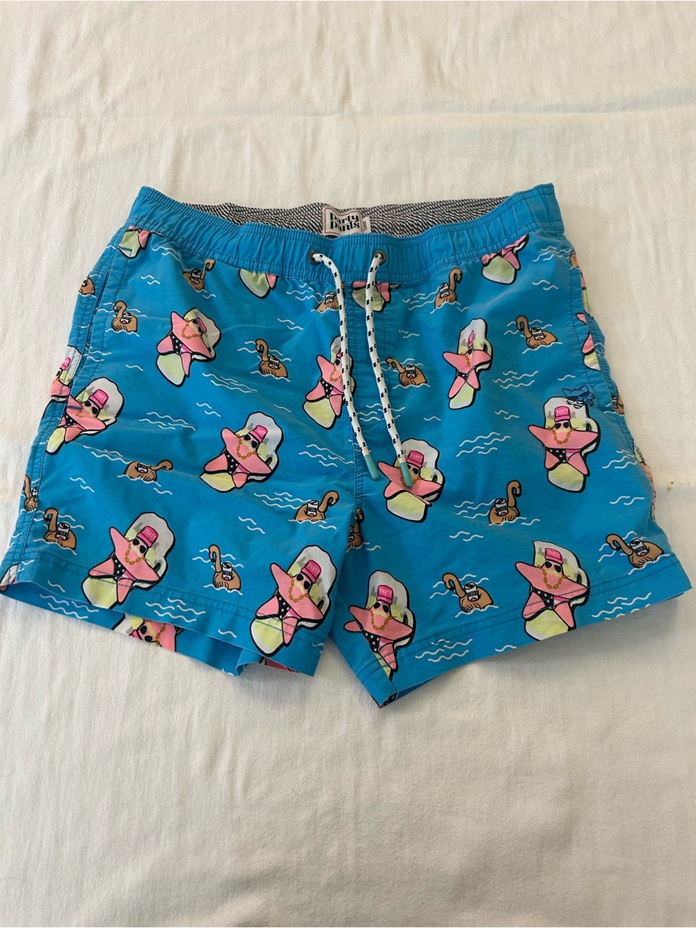Party Pants Swim Trunks Men’s Large Blue Patrick Star Novelty Beach Swim Shorts